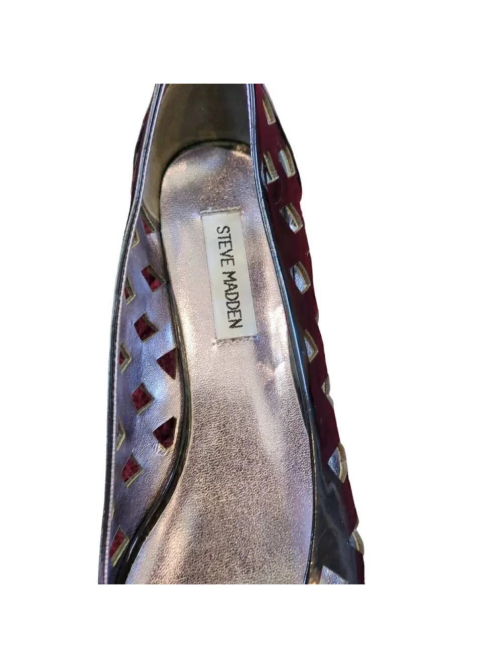 Steve Madden Women's Nina Faux Patent Leather Cutout Wedge Heel Peep Toe 8.5